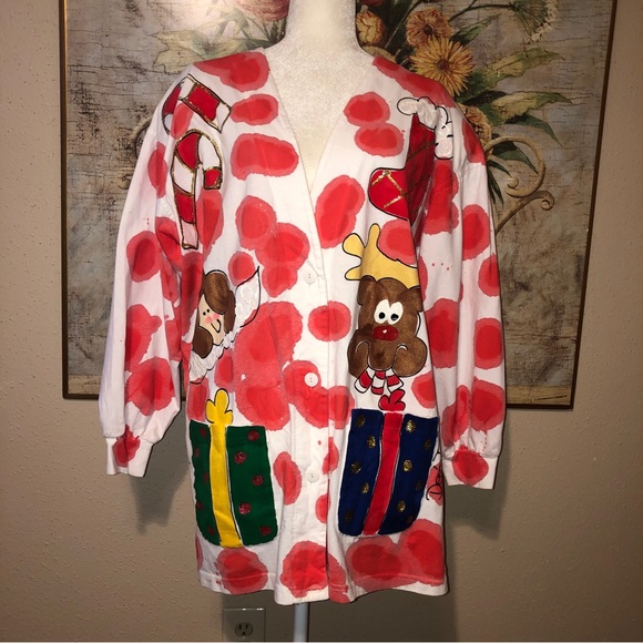 Sz XXL Dee's Tees 80's Vintage Ugly Christmas Sweater Jacket - Picture 2 of 14